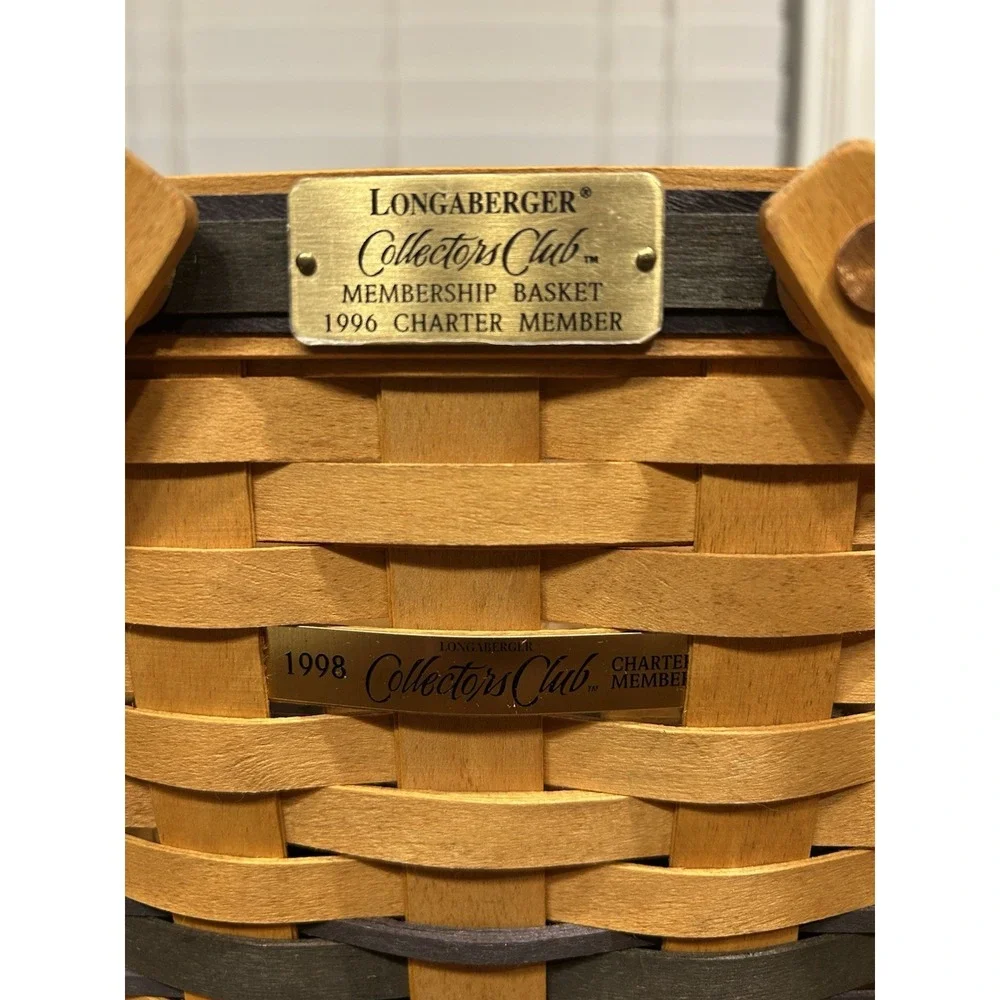 Longaberger Collectors Club Woven Basket 1996 Charter Member Plastic Liner Cloth